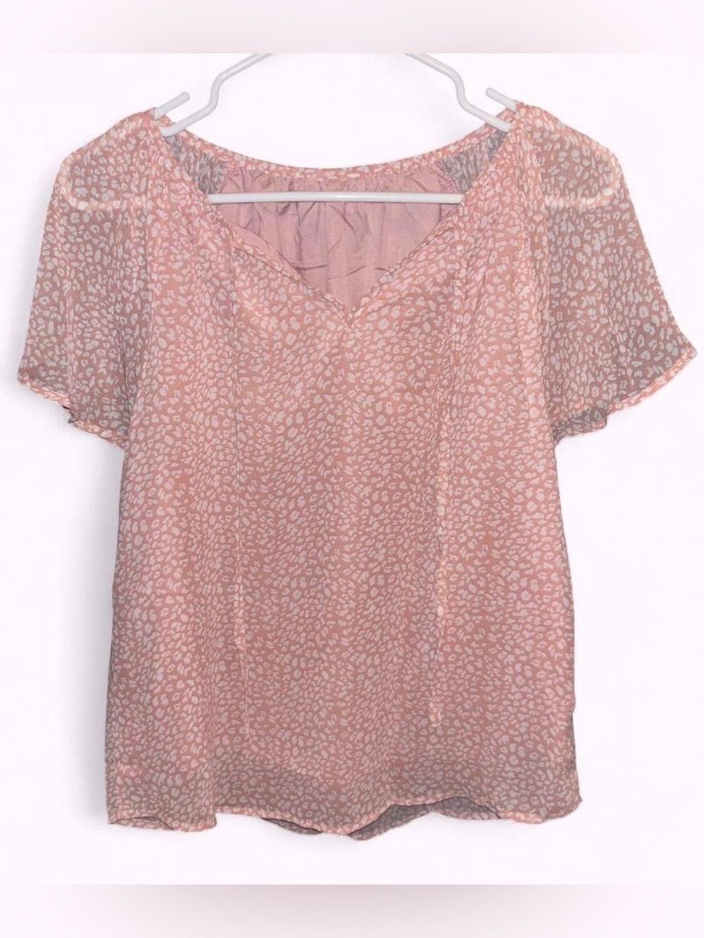Pink Leopard-Print V-Neck Flutter Sleeve Blouse